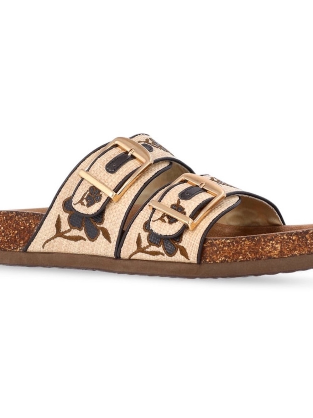 Time and Tru Beige Embroidered Double-Buckle Slide Sandal